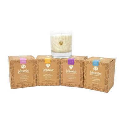Verano Spanish Ceramics Home Fragrance Mixed Set Of 4 Gift Boxed Glass Scented Soy Wax Candles 200G