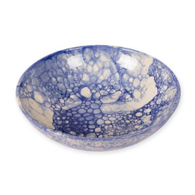 Verano Spanish Ceramics Burbujas Kitchen Dining Large Round Bowl (Diam) 31Cm Blue/White