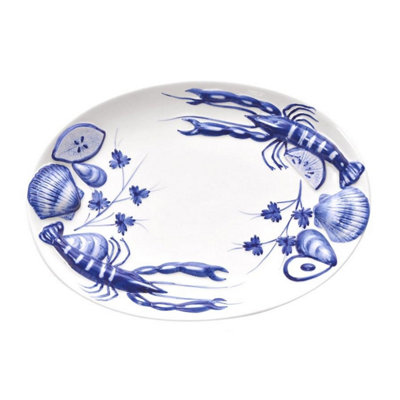 Verano Spanish Ceramics Coastal Ceramics Hand Painted Kitchen Dining Table Décor Sea Shell Oval Serving Dish 40Cm (L) X 30Cm (W) from B&Q