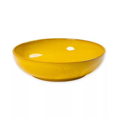 Verano Spanish Ceramics Yellow Selena Glazed Hand Dipped Kitchen Dining Bowl (Diam) 22Cm Medium