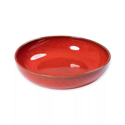 Verano Spanish Ceramics Unisex Red Selena Glazed Hand Dipped Kitchen Dining Large Bowl (Diam) 30Cm In - Image 3