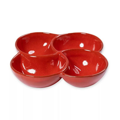 B&Q -  Selena 4 Past Section Snack Dish Glazed Hand Dipped Kitchen Dining Dishware 25Cm (D) Red