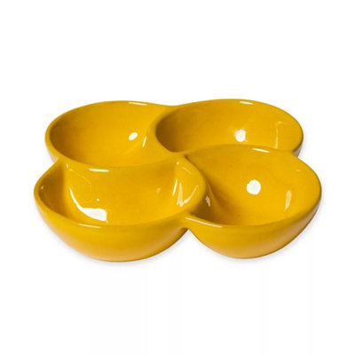 Verano Spanish Ceramics Selena 4 Past Section Snack Dish Glazed Hand Dipped Kitchen Dining Dishware 25Cm (D) Yellow from B&Q