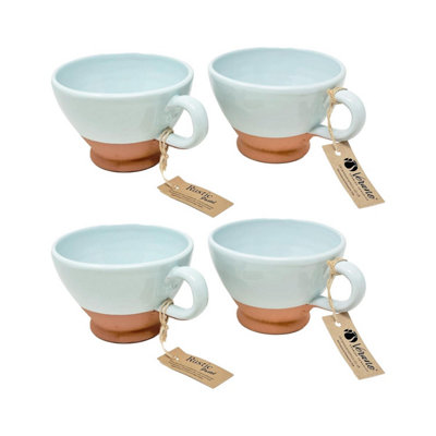 Verano Spanish Ceramics Unisex Duck Egg Blue Rustic Pastel Half Dipped Terracotta Kitchen Set Of 4 Breakfast Cups (H) 14Cm In - Image 3