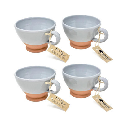 Verano Spanish Ceramics Rustic Pastel Half Dipped Terracotta Kitchen Set Of 4 Breakfast Cups 14Cm Grey
