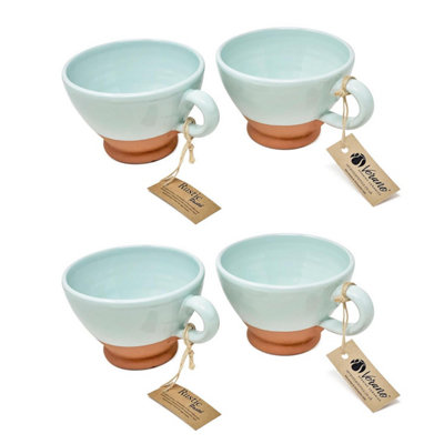 Verano Spanish Ceramics Rustic Pastel Half Dipped Terracotta Kitchen Set Of 4 Breakfast Cups Pale 14Cm Green