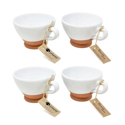 B&Q -  Rustic Pastel Half Dipped Terracotta Kitchen Set Of 4 Breakfast Cups White 14Cm