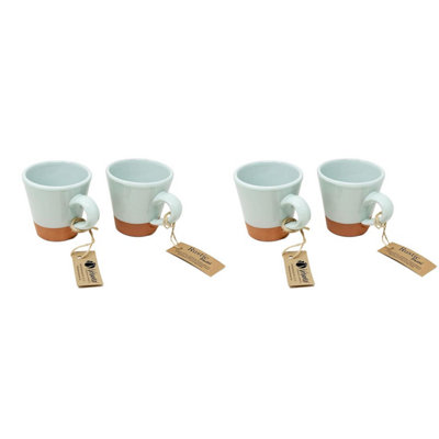 Verano Spanish Ceramics Rustic Pastel Half Dipped Terracotta Kitchen Set Of 4 Conical Cups Pale 9Cm Green