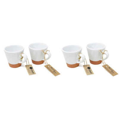 Verano Spanish Ceramics Rustic Pastel Half Dipped Terracotta Kitchen Set Of 4 Conical Cups 9Cm White
