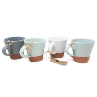 Verano Spanish Ceramics Rustic Pastel Half Dipped Terracotta Kitchen Set Of 4 Conical Cups Mixed 9Cm