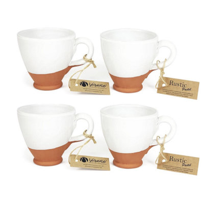 B&Q -  Rustic Pastel Half Dipped Terracotta Kitchen Set Of 4 Everyday Cups White 9.5Cm