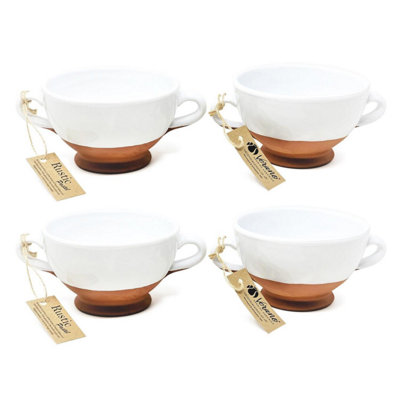 Verano Spanish Ceramics Rustic Pastel Half Dipped Terracotta Kitchen Dining Set Of 4 Soup Bowls White (Diam) 14.5Cm from B&Q
