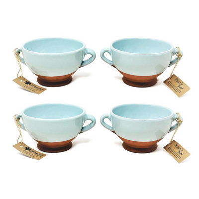 Verano Spanish Ceramics Rustic Pastel Half Dipped Terracotta Kitchen Dining Set Of 4 Soup Bowls Duck Egg Blue (Diam) 14.5Cm from B&Q