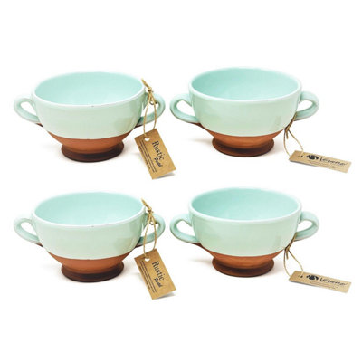 Verano Spanish Ceramics Rustic Pastel Half Dipped Terracotta Kitchen Dining Set Of 4 Soup Bowls Pale Green (Diam) 14.5Cm from B&Q