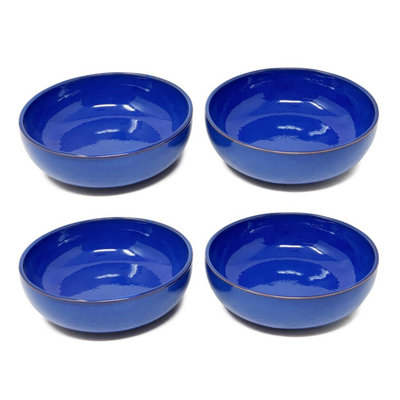 Verano Spanish Ceramics Selena Glazed Hand Dipped Kitchen Dining Set Of 4 Shallow Bowls Blue (Diam) 14Cm from B&Q
