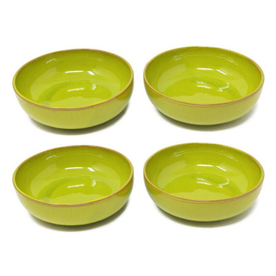 Verano Spanish Ceramics Selena Glazed Hand Dipped Kitchen Dining Set Of 4 Shallow Bowls Lime Green (Diam) 14Cm from B&Q