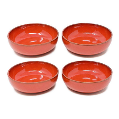 Verano Spanish Ceramics Selena Glazed Hand Dipped Kitchen Dining Set Of 4 Shallow Bowls Red (Diam) 14Cm from B&Q