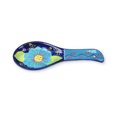Verano Spanish Ceramics Classic Spanish Hand Painted Pattern Kitchen Dining Spoon Rest (L) 26Cm Blue Flower from B&Q