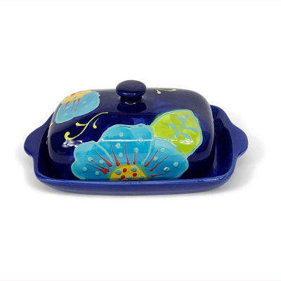 Verano Spanish Ceramics - Butter Dish - Blue Flower - 19cm - Image 4