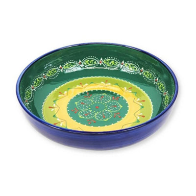Verano Spanish Ceramics Classic Spanish Hand Painted Pattern Kitchen Dining Decor Large Bowl (Diam) 30Cm Orange/green from B&Q