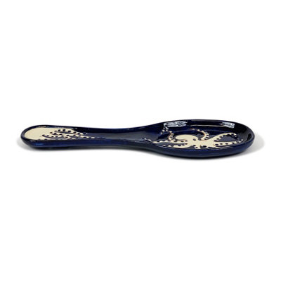 Verano Spanish Ceramics Signature Blue & White Octopus Hand Painted Ceramic Utensil Spoon Rest (L) 28Cm White from B&Q