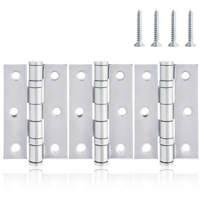  - 75mm Ball Bearing Internal Door Hinges In Polished Chrome3 Pack