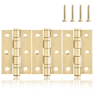  - 75mm Ball Bearing Internal Door Hinges In Polished Brass3 Pack