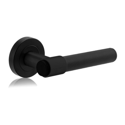  - Raven CollectionLever On Rose Knurled Door HandlesMatt Black For Internal Wooden Doors