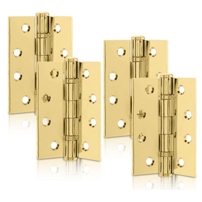  - 100mm Ball Bearing Internal Door Hinges In Polished Brass4 Pack