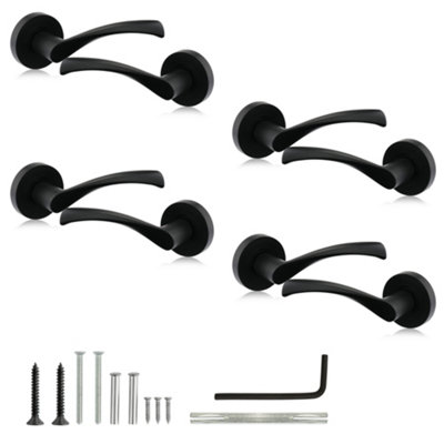 Warped Lever On Rose Door Handles In Matt BlackInternal Door Handle (4 Pairs)