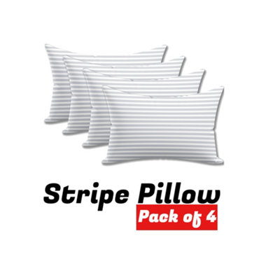 Chilimilii Stripe Pillows Hollowfiber Extra Filled Plump Bounce Neck Back Head Support Bed Pillows Pack Of 4
