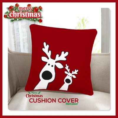 B&Q -  Christmas Cushion Cover 100% Cotton Merry Xmas Decorative Square Cushion Cases Pack Of 2
