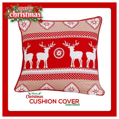 B&Q -  Christmas Cushion Cover 100% Cotton Merry Xmas Decorative Square Cushion Cases Pack Of 2