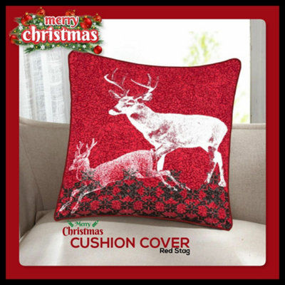 B&Q -  Christmas Cushion Cover 100% Cotton Merry Xmas Decorative Square Cushion Cases Pack Of 2