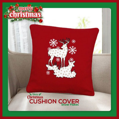B&Q -  Christmas Cushion Cover 100% Cotton Merry Xmas Decorative Square Cushion Cases Pack Of 2