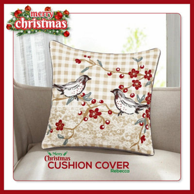 B&Q -  Christmas Cushion Cover 100% Cotton Merry Xmas Decorative Square Cushion Cases Pack Of 2