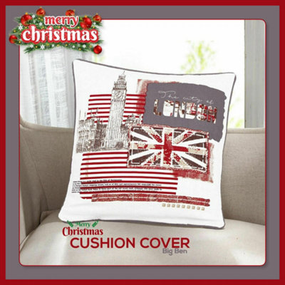 B&Q -  Christmas Cushion Cover 100% Cotton Merry Xmas Decorative Square Cushion Cases Pack Of 2