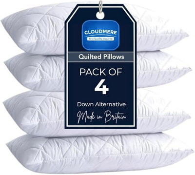 4 Pack Hotel Quality PillowsQuilted Cover & Soft Hollowfibre FillingDown Alternative Bed For BackSide & Stomach Sleepers from B&Q