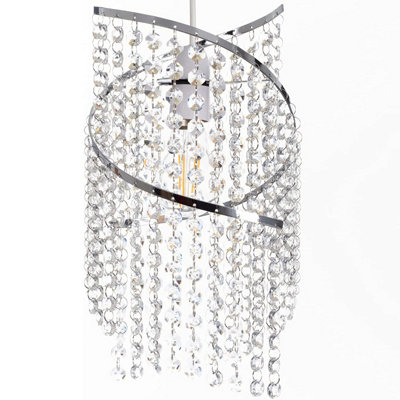 Klass Home Collection K9 Crystal Spiral Droplet Pendant Ceiling Light Shade/ Lamp Shade Chrome Finish from B&Q
