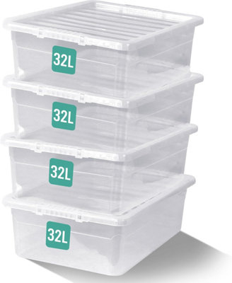 Klass Home Collection 32L Underbed Bpa Free Plastic Storage Boxes With Lids Set Of 4StackableClear from B&Q