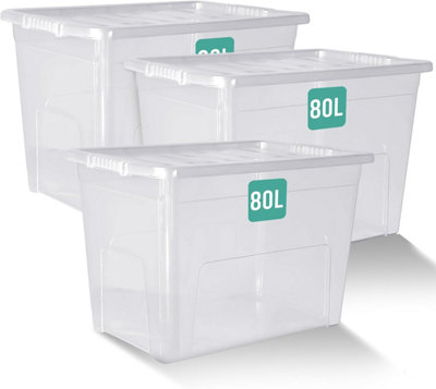 Klass Home Collection 80L Bpa Free Plastic Storage Boxes With Lids Set Of 3StackableClear from B&Q