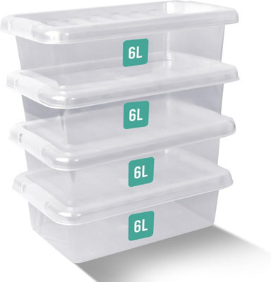 Klass Home Collection 6L Bpa Free Plastic Storage Boxes With Lids Set Of 4StackableClear from B&Q