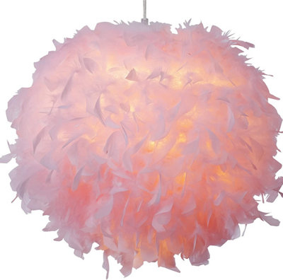 B&Q -  40Cm Pink Feather Light ShadeLamp Shade For Pendant Ceiling LightTable LampFloor Lamp
