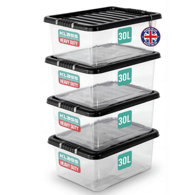 Klass 4 X 30 Litre Underbed Storage Boxes With Lids Set Of 4Clear Multipurpose Nestable Stackable Plastic Box Lid 30 L from B&Q