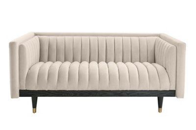 B&Q -  Metz Two Seat Sofa In Chalk VelvetDeep-Fluted DesignSprung SeatAsh BaseBrass Feet.