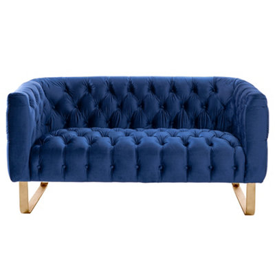 B&Q -  Grosvenor Two Seat SofaNavy BlueBrushed Brass