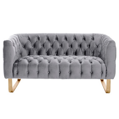 B&Q -  Grosvenor Two Seat SofaDove GreyBrushed Brass