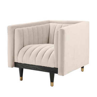 B&Q -  Metz Armchair ChalkDeep Fluted VelvetSolid Ash BaseBrushed Brass Feet Caps