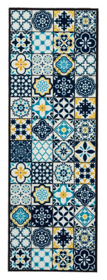 Kensington Teal Tile Design Heavy Duty Mat150Cm X 50Cm from B&Q