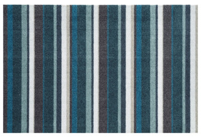 Recylon Teal Striped Heavy Duty Mat75Cm X 50Cm from B&Q